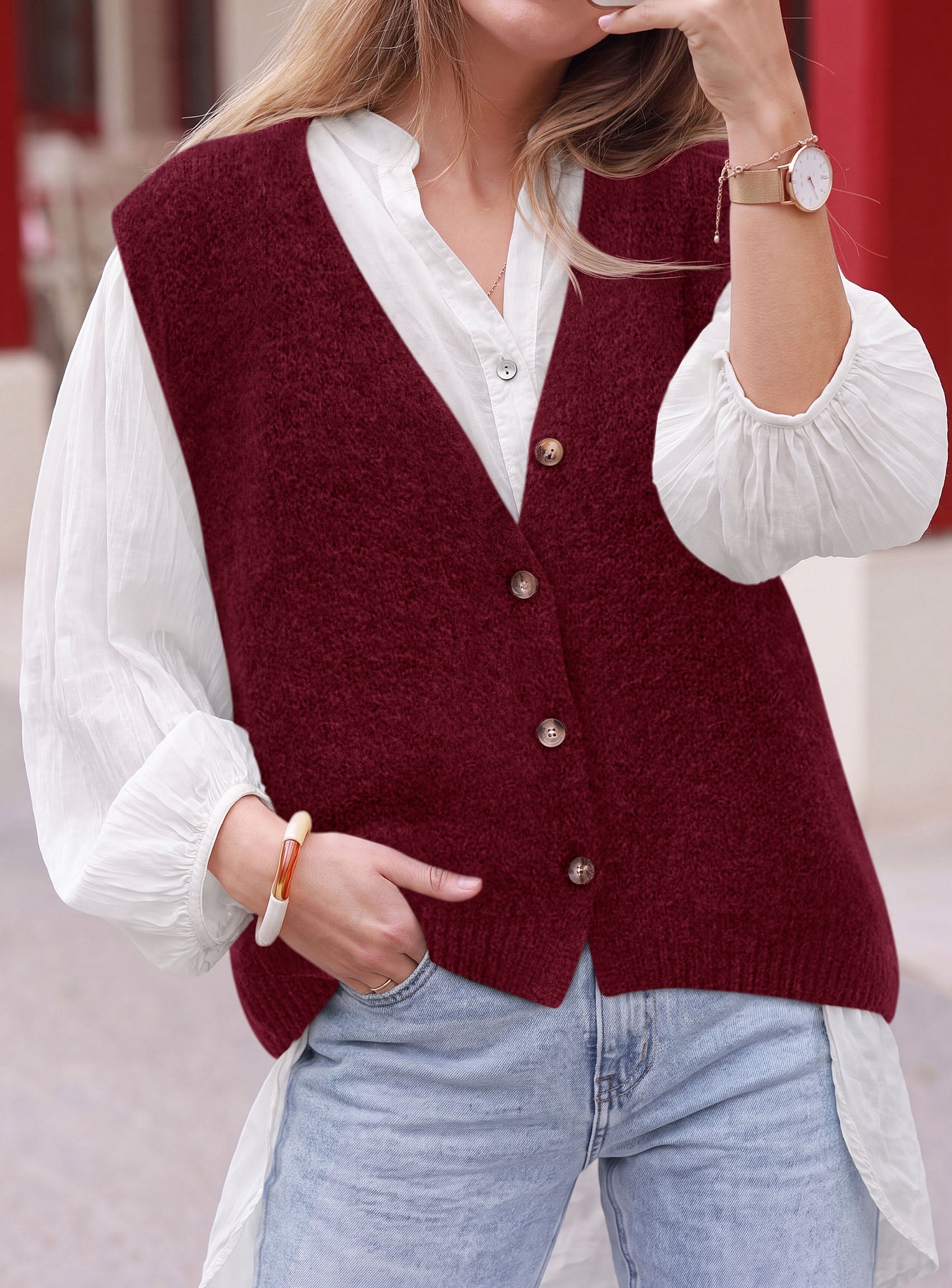 PRETTYGARDEN Womens Fall Sleeveless Button Down Sweater Vest  Soft Knit Fabric, Fashion Deep V Neck, Casual Loose Fit Sweater, Going Out Outfits, 2026 Trendy Winter Clothes