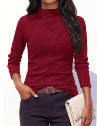 PRETTYGARDEN Women's Fall Mock Neck Long Sleeve Shirts | Soft Stretchy Knit,Geometric Seam Stitching,Slim Fitted Basic Tees,Thermal Casual Wear,Daily Work Layering Winter Tunic Top