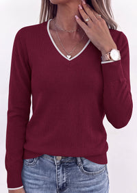 PRETTYGARDEN Women's V Neck Sweater Long Sleeve Knit Tops | Contrast Trim, Cozy Lightweight Pullover, Loose Basic Soft, Business Casual, Holiday Vacation Outfits, Fall Winter Clothes