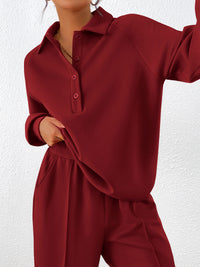 PRETTYGARDEN Women Fall 2 Piece Outfits Sweatsuits Quarter Button Long Sleeve Sweatshirt Wide Leg Pants Tracksuit Lounge Sets