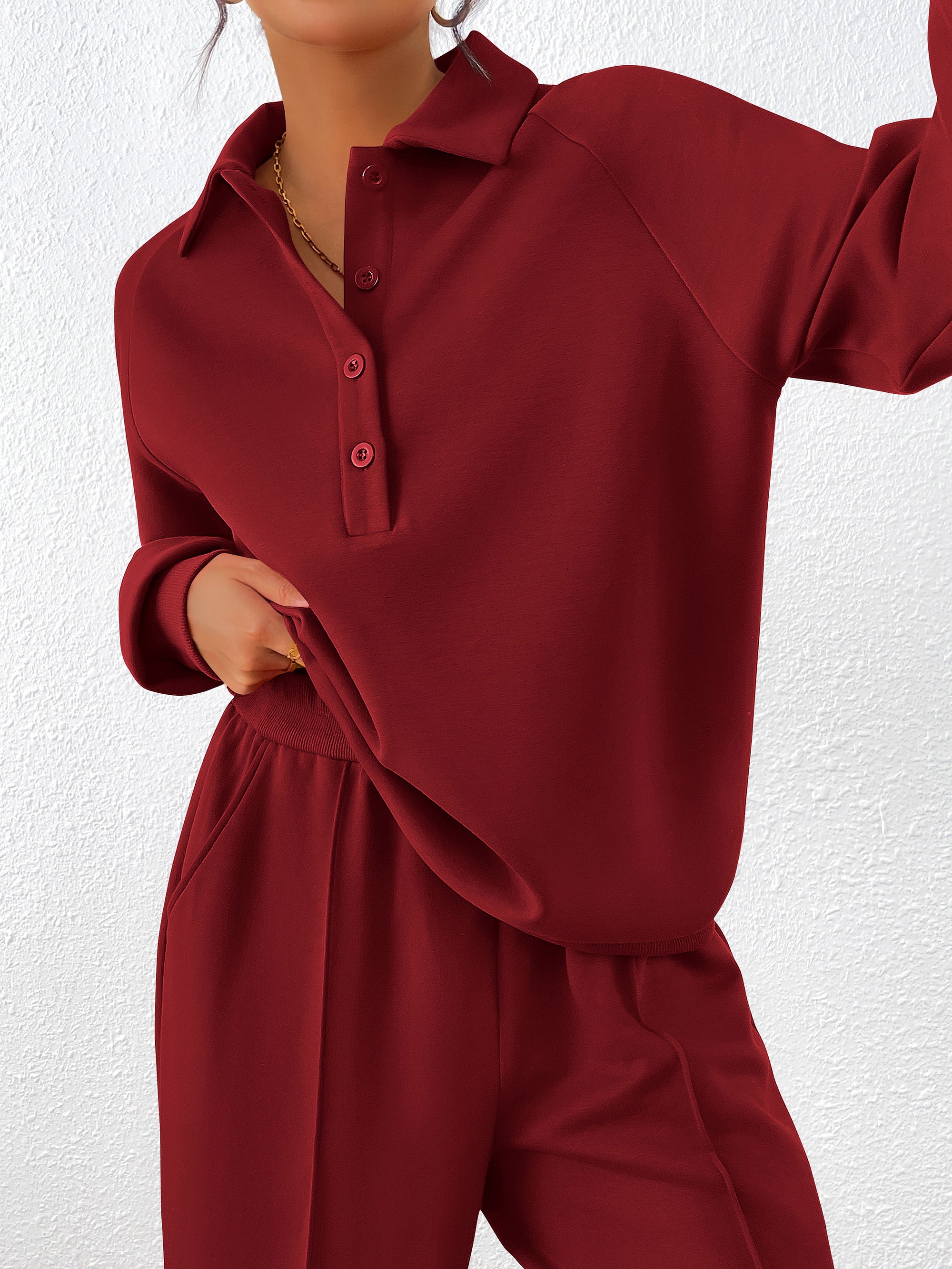 PRETTYGARDEN Women Fall 2 Piece Outfits Sweatsuits Quarter Button Long Sleeve Sweatshirt Wide Leg Pants Tracksuit Lounge Sets