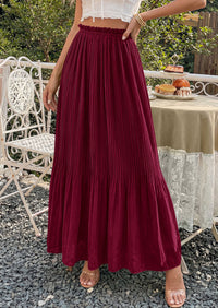 PRETTYGARDEN Pleated Long Skirts for Women Summer Vacation Outfits 2026 Spring Elastic Waisted Flowy Chiffon A-Line Midi Skirt PRETTYGARDEN