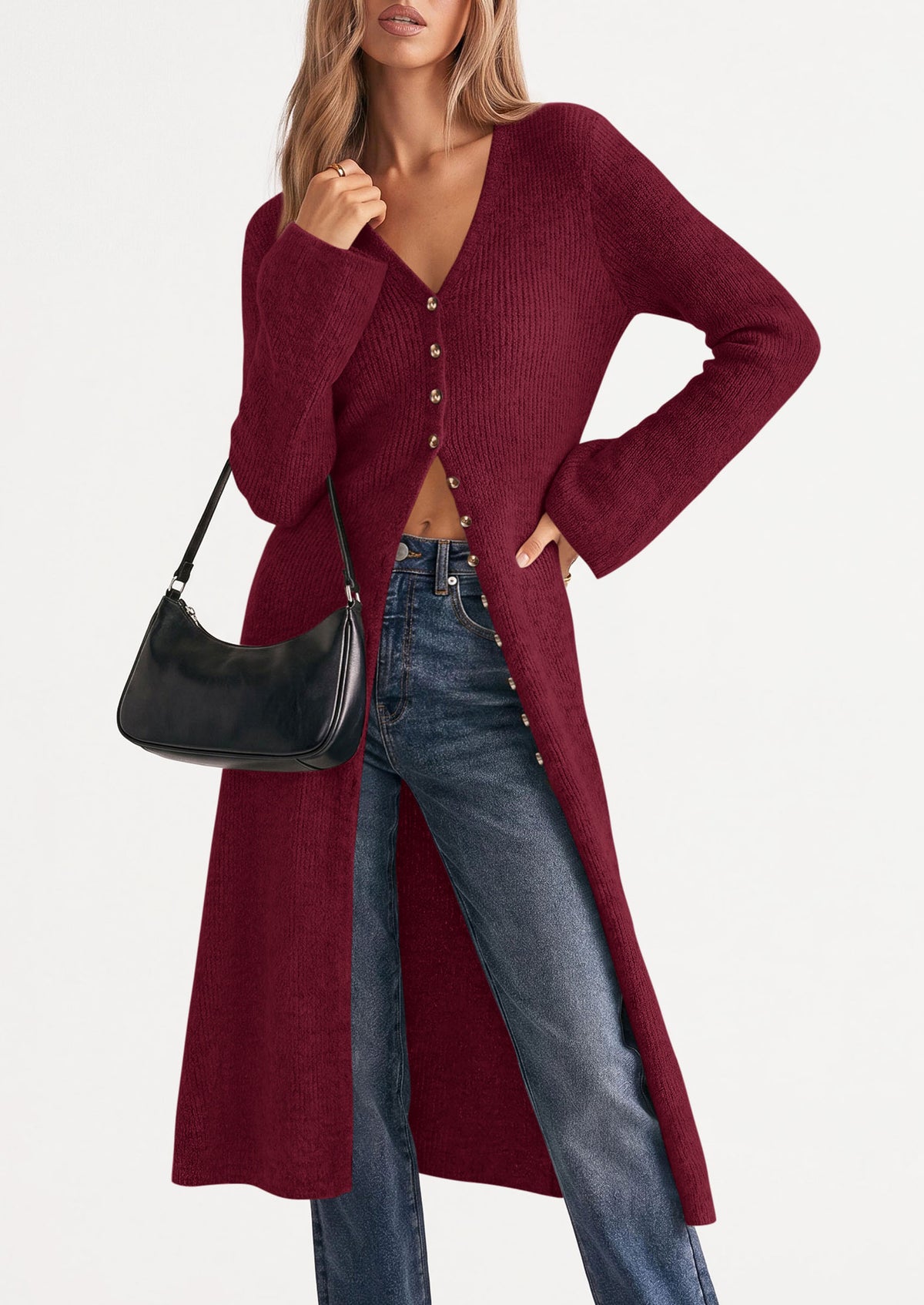 PRETTYGARDEN Women Long Cardigan Bell Sleeve Sweater Dress  Early Fall Fashion, V Neck Button Down Coats, Fit and Flare, Duster Sweater, Business Casual Outfits, Acrylic Cotton Blend