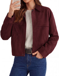 PRETTYGARDEN Women's Faux Suede Cropped Fall Jackets | Soft Zip Up Coats,Classic Lapel Collar,Button Down Shacket,Oversized Casual Outerwear,Trendy Winter Clothes with Pockets