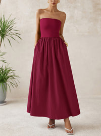 PRETTYGARDEN Women Summer Elegant Strapless Maxi Dress Tube Top Dress A Line Flowy Long Wedding Party Cocktail Dresses