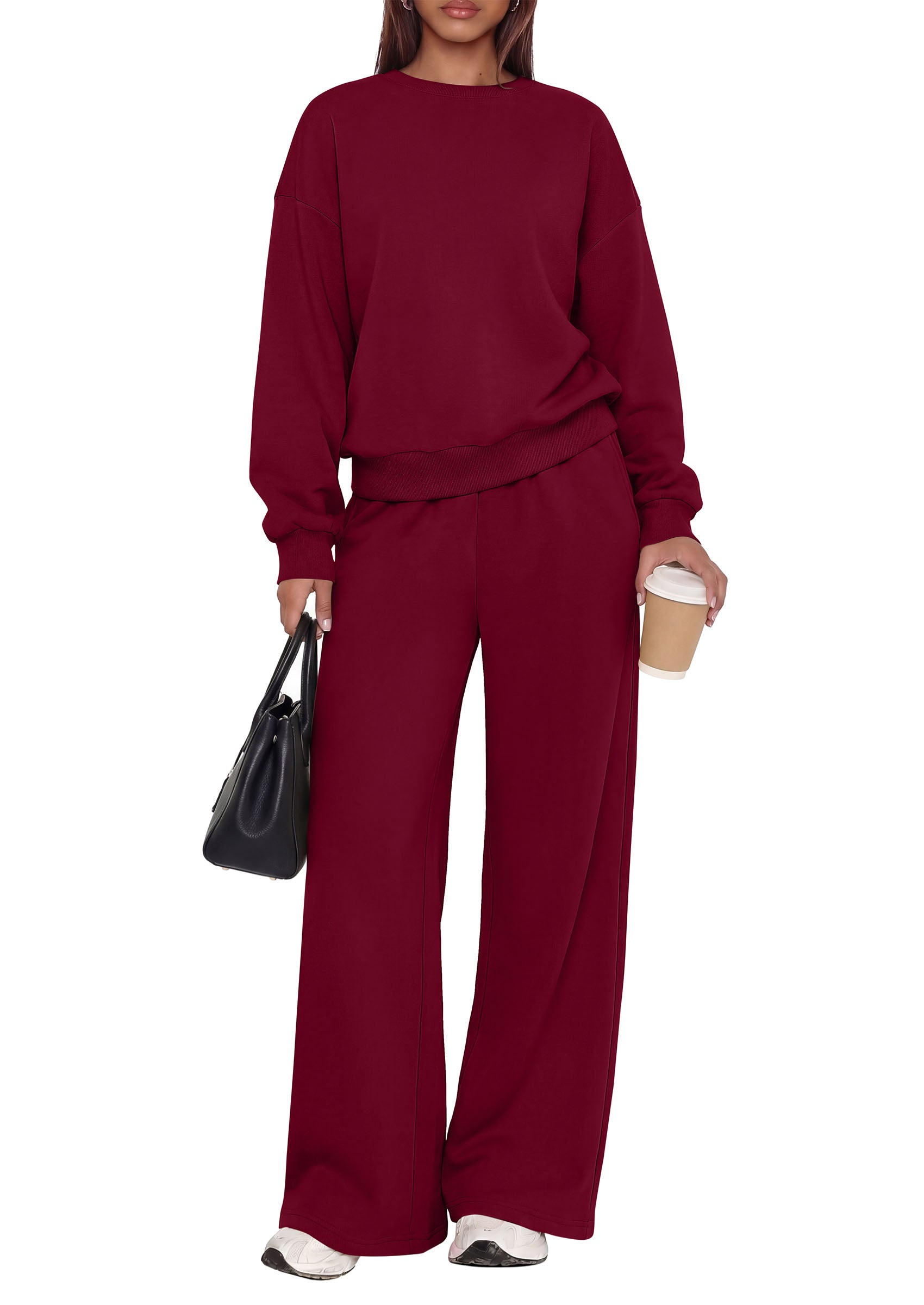 PRETTYGARDEN 2 Piece Lounge Sets for Women Casual Sweatsuits | Soft Stretchy,Drop Shoulder Crew Neck Sweatshirt & Wide Leg Pants,Workout Airport Matching Set Tracksuit,Fall Winter Outfits