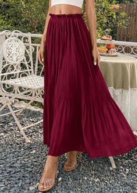 PRETTYGARDEN Pleated Long Skirts for Women Summer Vacation Outfits 2026 Spring Elastic Waisted Flowy Chiffon A-Line Midi Skirt PRETTYGARDEN