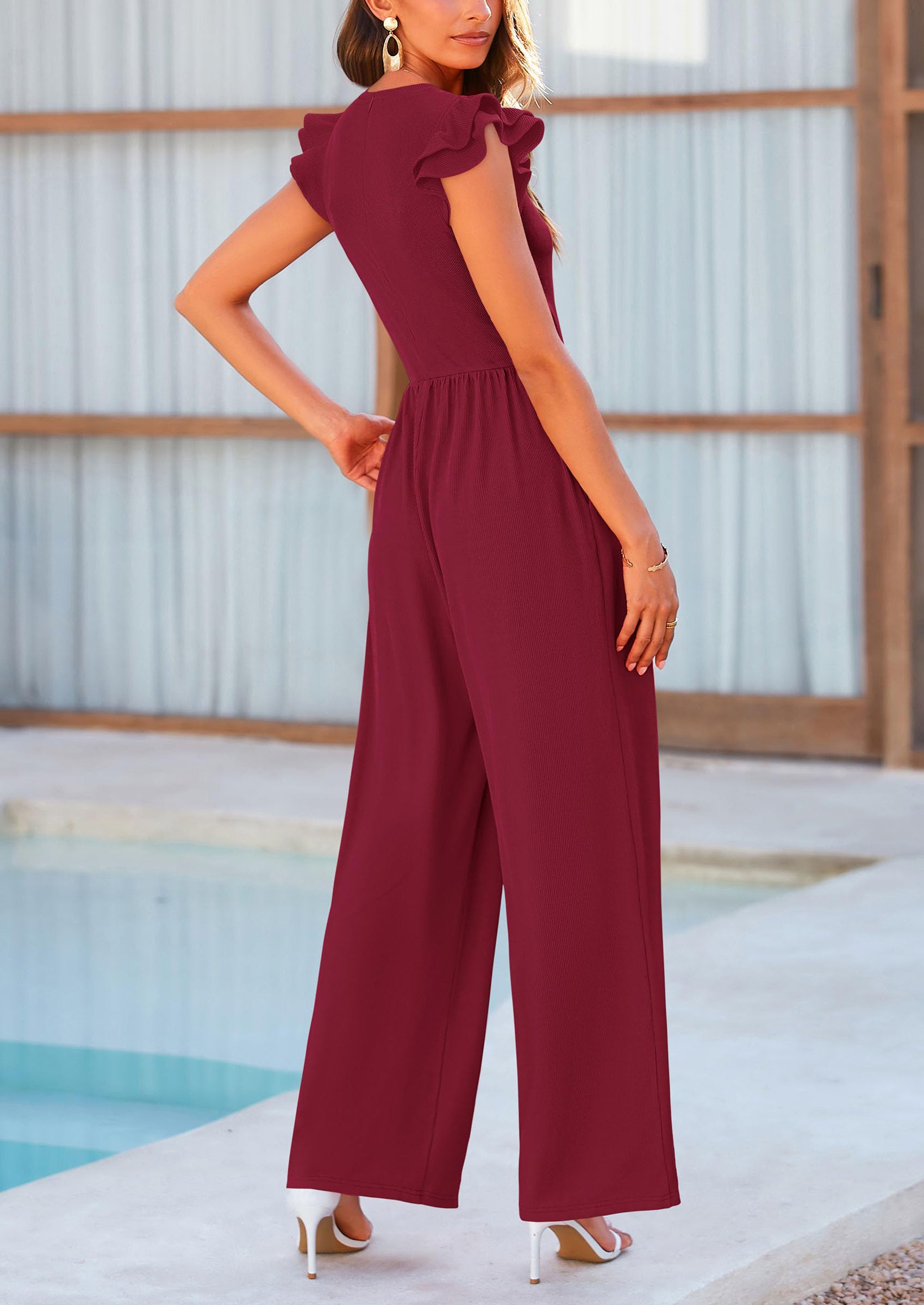 PRETTYGARDEN Casual Ruffle Cap Sleeves Romper Crew Neck Rib Knit One Piece Outfits