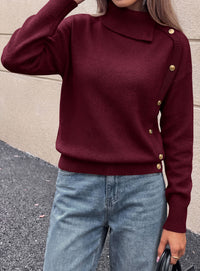 PRETTYGARDEN Womens Turtleneck Sweater Pullover Side Button Fall Clothes  Stretchy Knit,Dropped Shoulder,Ribbed Cuffs,Asymmetrical,Jumper Long Sleeve Tops,Work Office,2026 Winter Casual Outfits