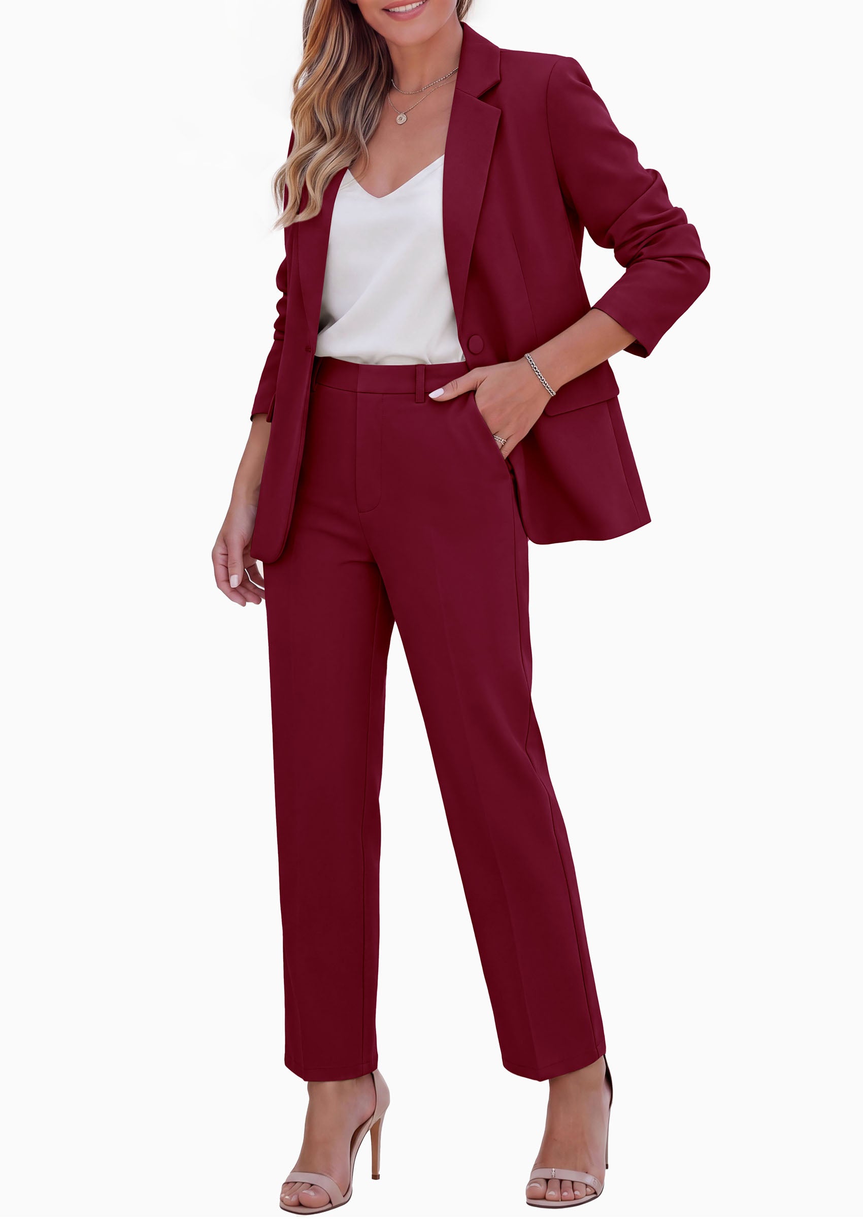 PRETTYGARDEN Two Piece Sets for Women Dressy Pant Suits | Lapel Blazer,Straight Leg Dress Pants,Professional Interview Suit Set,Business Casual Outfits,Office Work Clothes,Fall Winter