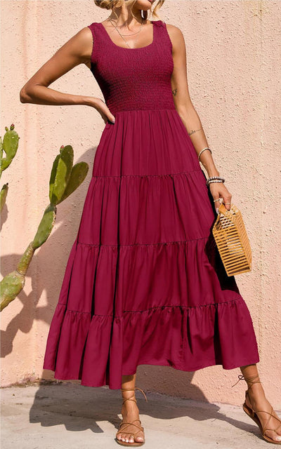 PRETTYGARDEN Women's 2026 Casual Loose Plain Maxi Sundress Smocked Tank Dress Sleeveless Summer Beach Tiered Long Dresses