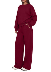 PRETTYGARDEN 2 Piece Lounge Sets for Women Casual Sweatsuits | Soft Stretchy,Drop Shoulder Crew Neck Sweatshirt & Wide Leg Pants,Workout Airport Matching Set Tracksuit,Fall Winter Outfits