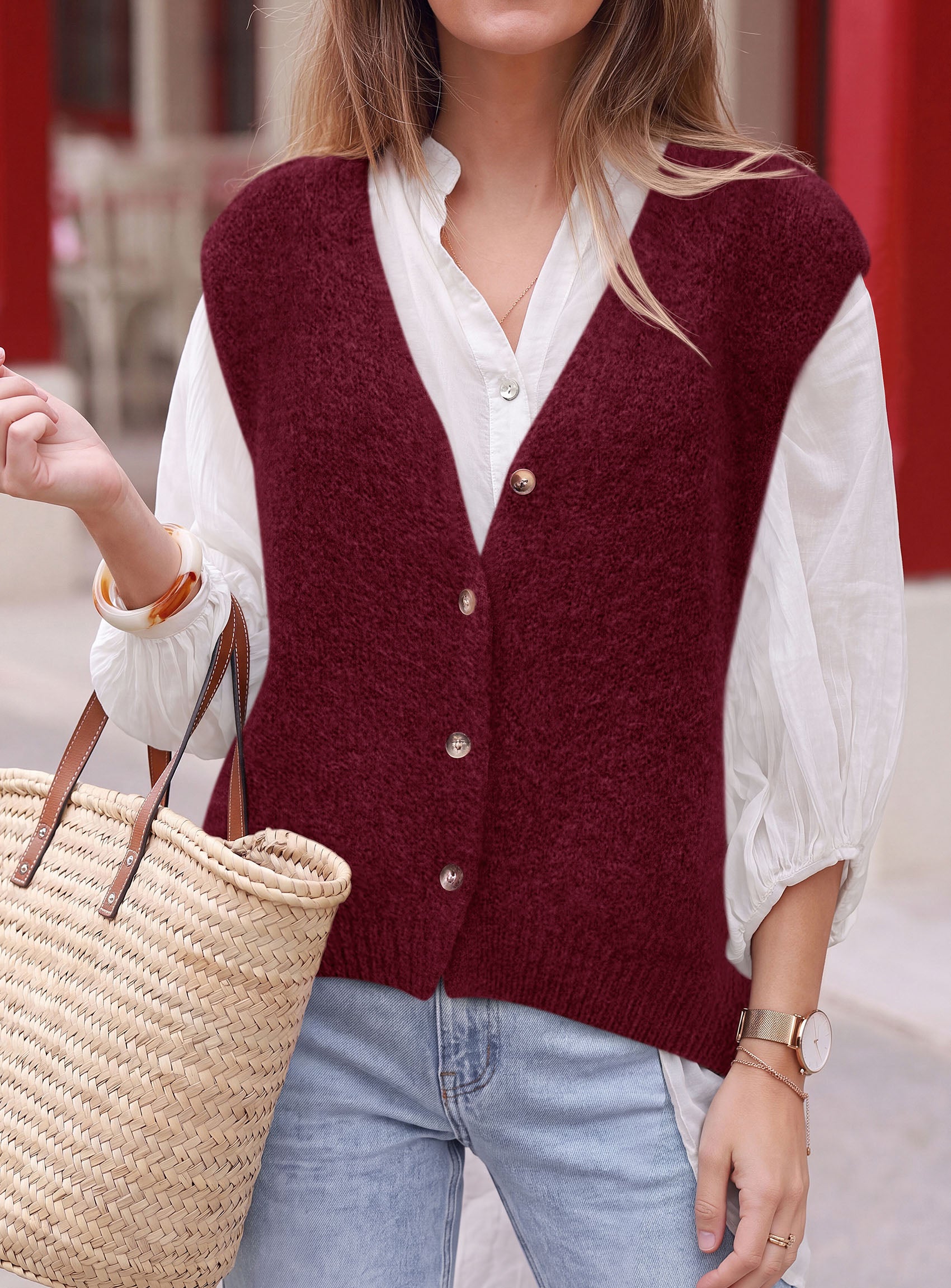 PRETTYGARDEN Womens Fall Sleeveless Button Down Sweater Vest  Soft Knit Fabric, Fashion Deep V Neck, Casual Loose Fit Sweater, Going Out Outfits, 2026 Trendy Winter Clothes