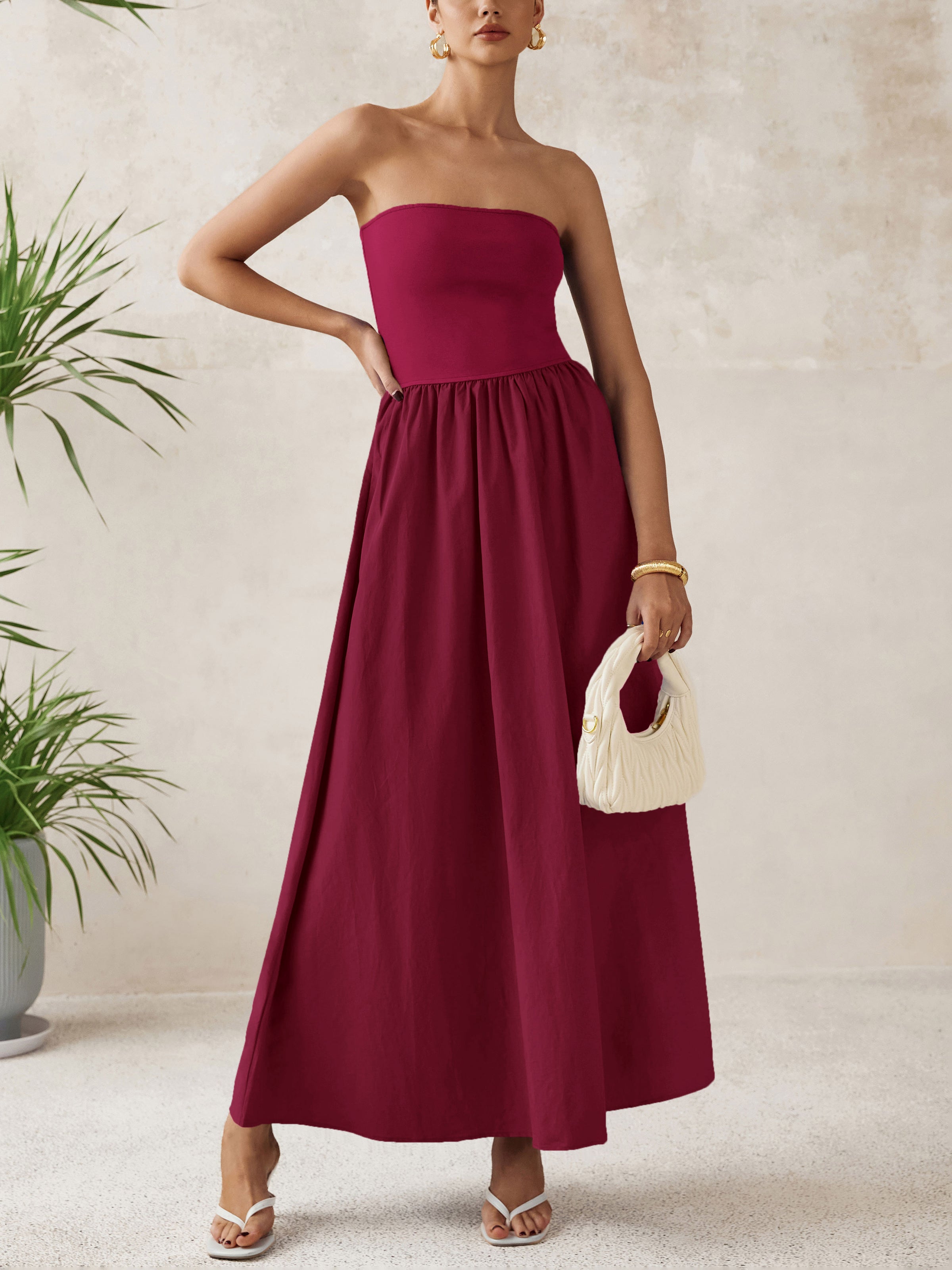 PRETTYGARDEN Women Summer Elegant Strapless Maxi Dress Tube Top Dress A Line Flowy Long Wedding Party Cocktail Dresses