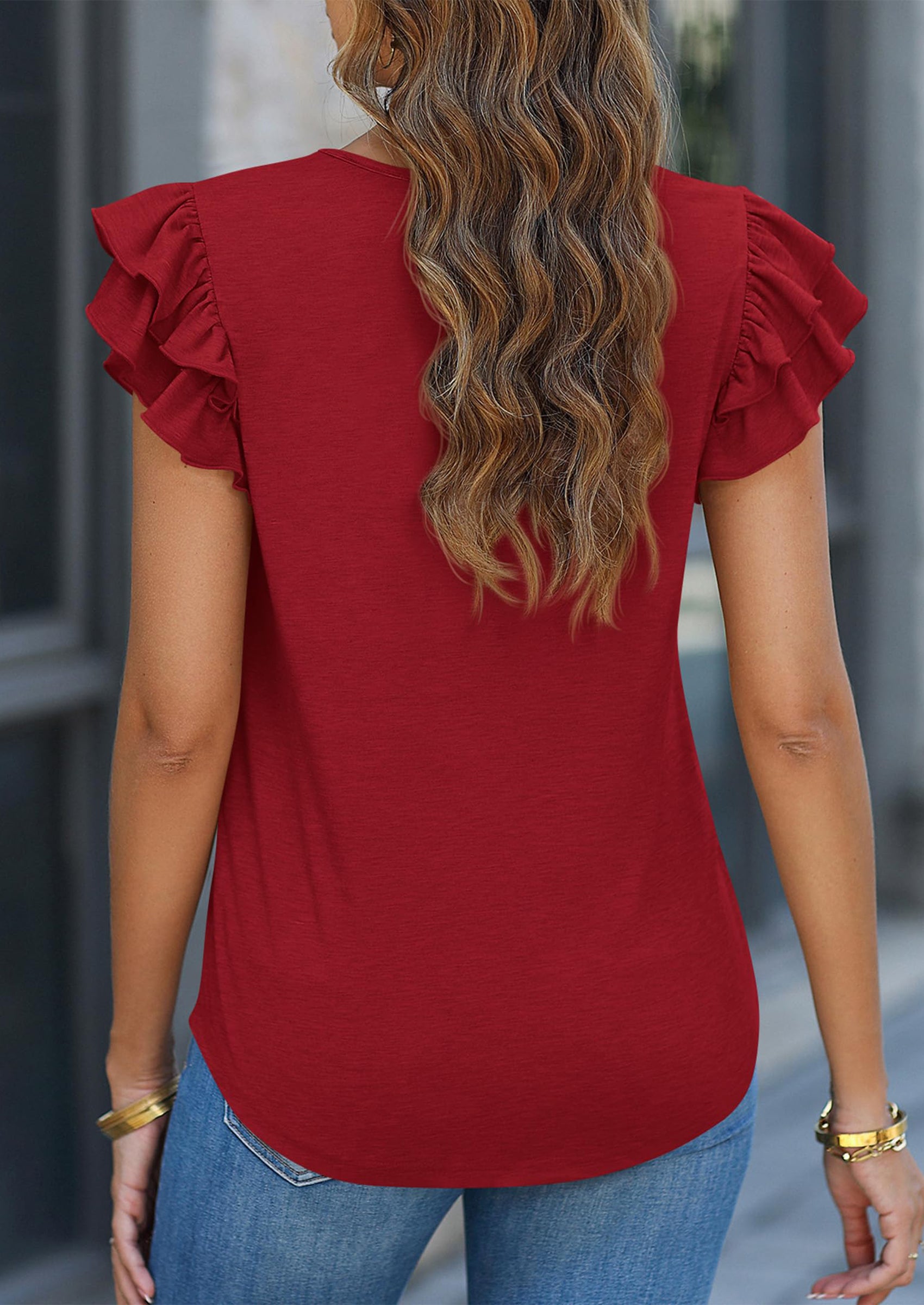 PRETTYGARDEN Summer Tops for Women Spring Trendy Fashion Clothes Casual Ruffle V Neck Short Sleeve Shirts Blouses