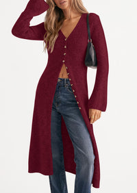 PRETTYGARDEN Women Long Cardigan Bell Sleeve Sweater Dress  Early Fall Fashion, V Neck Button Down Coats, Fit and Flare, Duster Sweater, Business Casual Outfits, Acrylic Cotton Blend