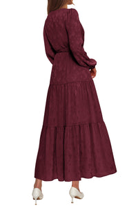 PRETTYGARDEN Womens Long Sleeve Boho Floral Wrap Maxi Dress  Fall Wedding Guest Dresses 2026, Chiffon Flowy Long Dresses, Casual Tie Waist V Neck Dress, Modest A Line Ruffle Tiered Dress