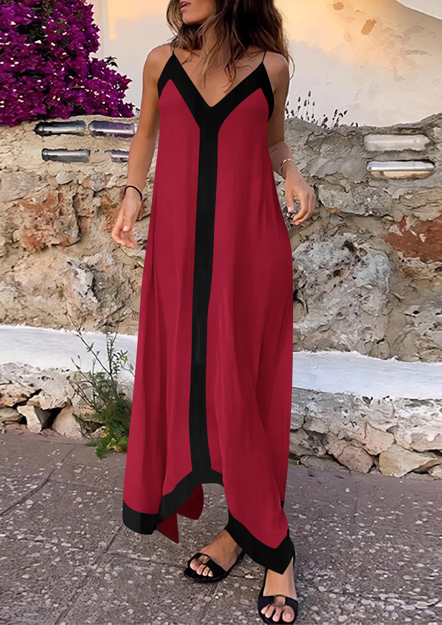 PRETTYGARDEN Women's Flowy Maxi Dress Summer Sleeveless V Neck Spaghetti Strap Elegant Wedding Party Dresses