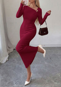 PRETTYGARDEN Womens Fall Long Sleeve Ribbed Sweater Dress | Breathable Knit Fabric, Elegant Bodycon Cut, Fashion Asymmetrical Neck, Night Out Party Dresses, 2026 Trendy Winter Clothes  Price, product page