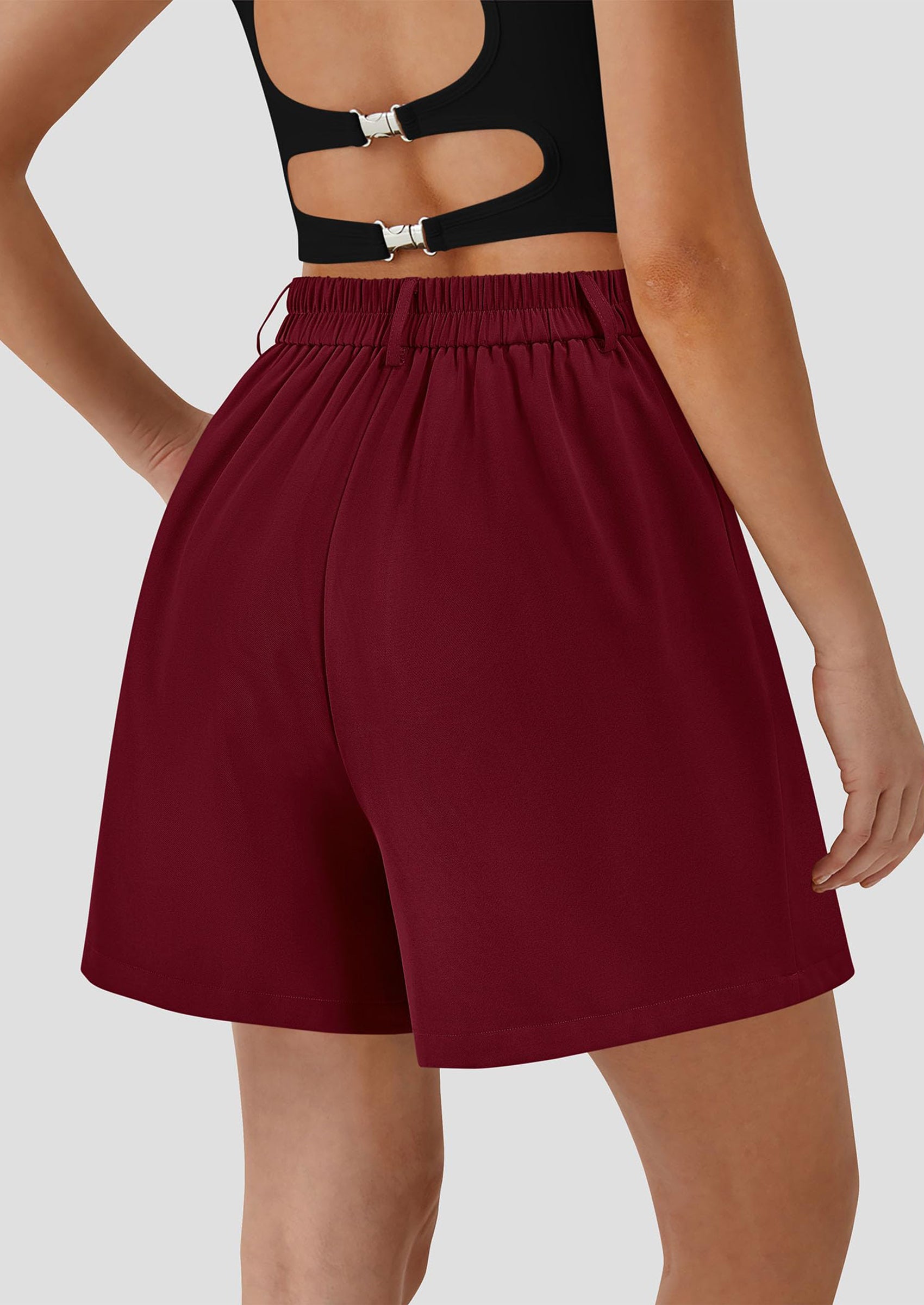 PRETTYGARDEN Shorts for Women Dressy Summer Elastic High Waisted Wide Leg Business Casual Work Shorts with Pockets