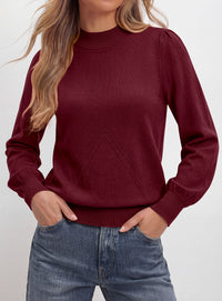 PRETTYGARDEN Womens Fall Mock Neck Long Sleeve Sweater  Soft Stretchy Fabric, V-Shape Knit Pattern, Chic Puff Sleeves, Ribbed Trim Pullover Sweaters, Casual Work Office Outfits