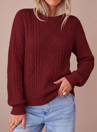 PRETTYGARDEN Womens Cable Knit Sweater Crewneck Pullover | Soft Ribbed Cuffs,Relaxed Fit Long Sleeve Sweaters,Chunky Diamond,Warm Layering,Comfy Daily Wear,Fall Winter Going out Top