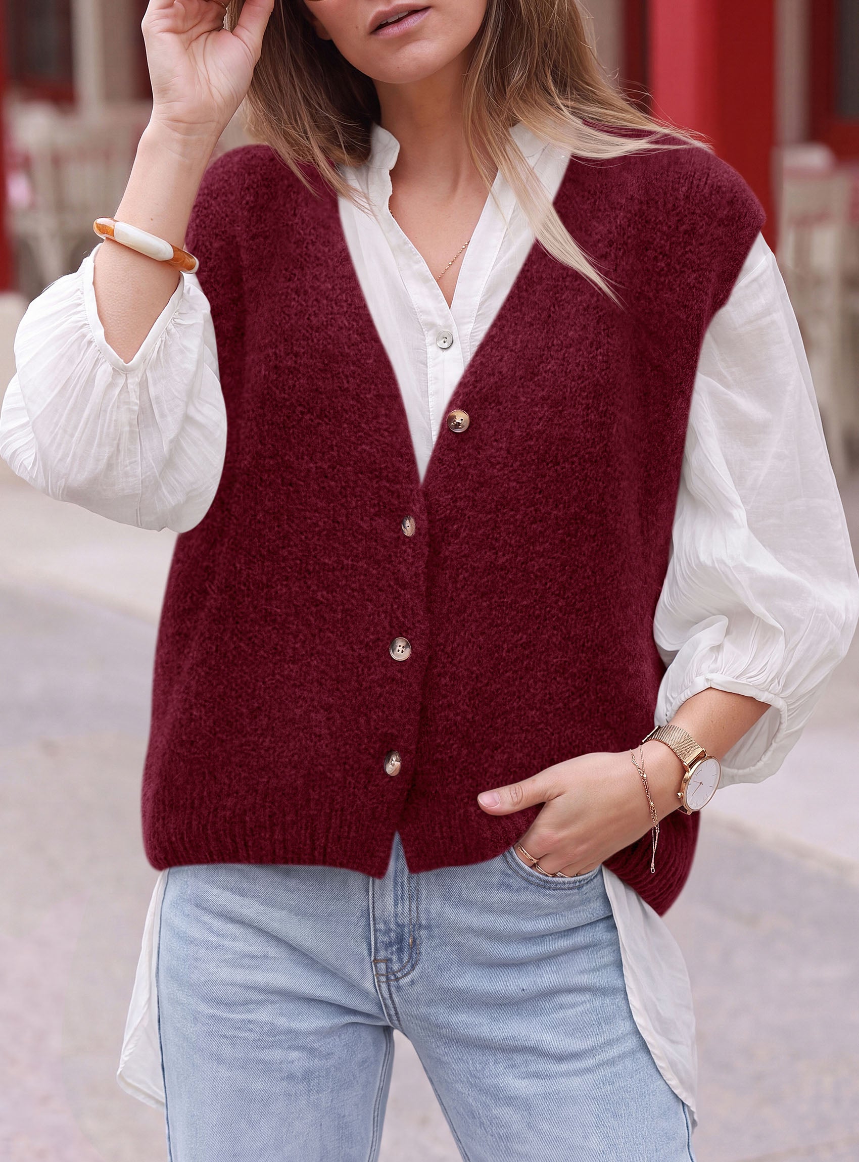 PRETTYGARDEN Womens Fall Sleeveless Button Down Sweater Vest  Soft Knit Fabric, Fashion Deep V Neck, Casual Loose Fit Sweater, Going Out Outfits, 2026 Trendy Winter Clothes