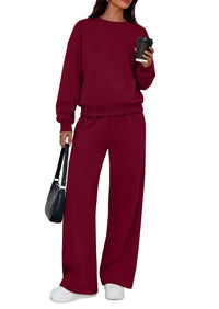 PRETTYGARDEN 2 Piece Lounge Sets for Women Casual Sweatsuits | Soft Stretchy,Drop Shoulder Crew Neck Sweatshirt & Wide Leg Pants,Workout Airport Matching Set Tracksuit,Fall Winter Outfits
