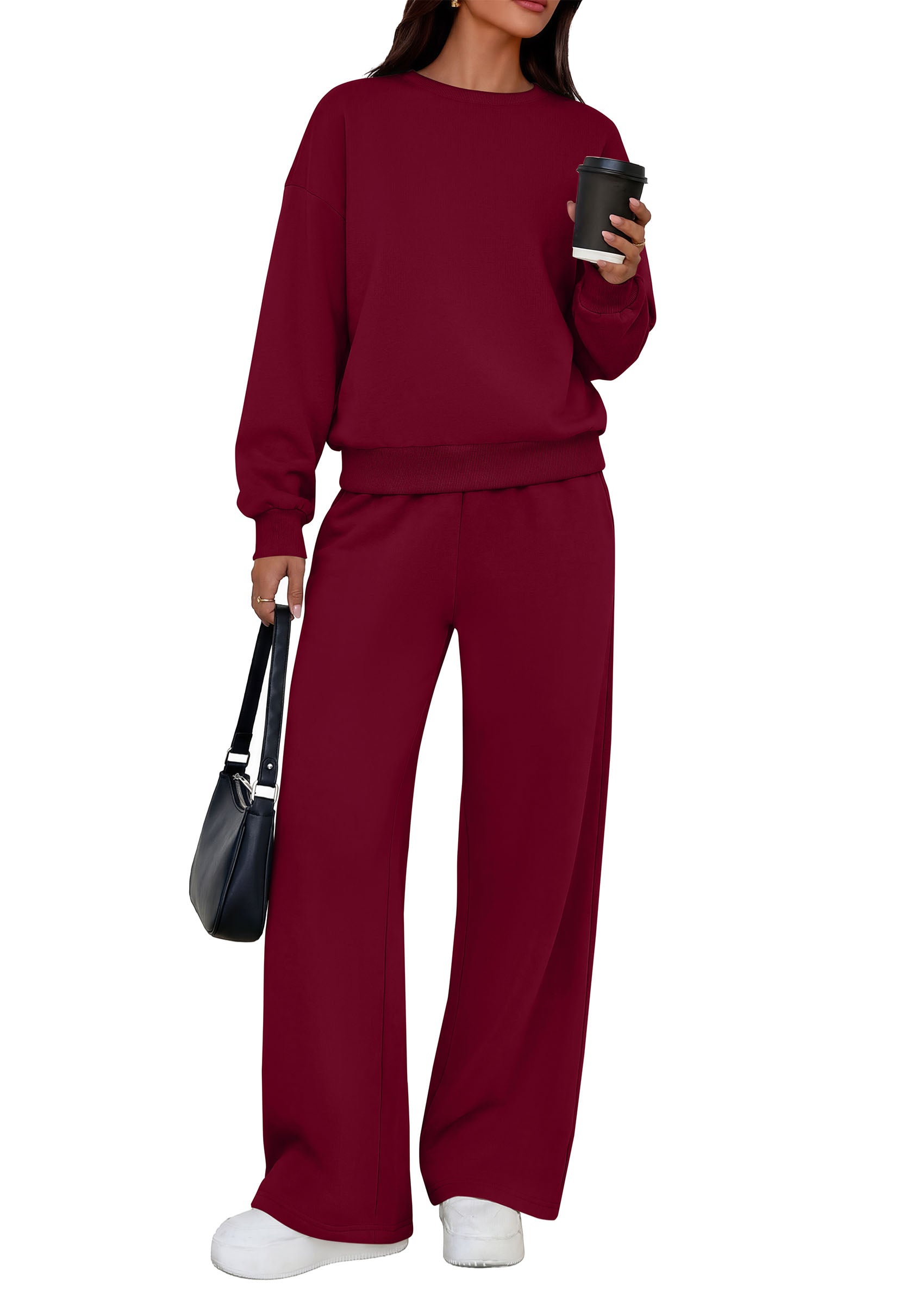 PRETTYGARDEN 2 Piece Lounge Sets for Women Casual Sweatsuits | Soft Stretchy,Drop Shoulder Crew Neck Sweatshirt & Wide Leg Pants,Workout Airport Matching Set Tracksuit,Fall Winter Outfits