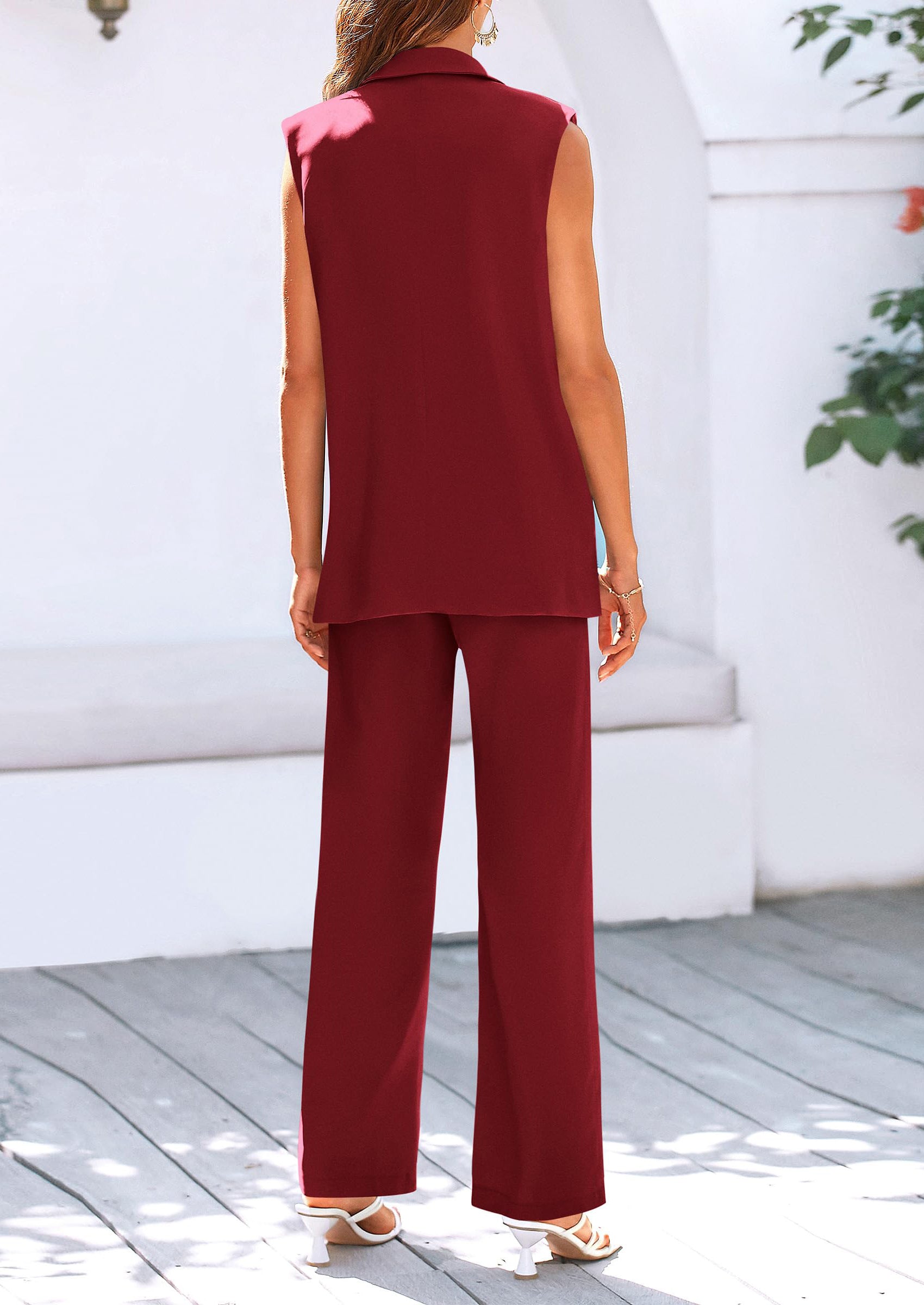 PRETTYGARDEN Women's 2 Piece Outfits Sleeveless Suit Vest and Wide Leg Pants Business Casual Blazer Sets