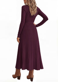 PRETTYGARDEN Womens Fall Maxi Long Sleeve Sweater Dress  Soft Stretchy Knit, V Neck A Line Dresses with Bow, Flowy Pleated Hem, Cocktail Party Outfits, Trendy Winter Clothes