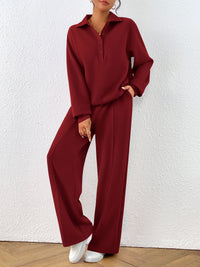PRETTYGARDEN Women Fall 2 Piece Outfits Sweatsuits Quarter Button Long Sleeve Sweatshirt Wide Leg Pants Tracksuit Lounge Sets