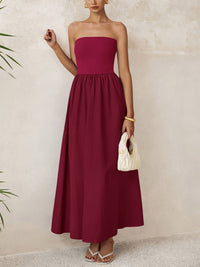 PRETTYGARDEN Women Summer Elegant Strapless Maxi Dress Tube Top Dress A Line Flowy Long Wedding Party Cocktail Dresses