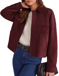 PRETTYGARDEN Women's Faux Suede Cropped Fall Jackets | Soft Zip Up Coats,Classic Lapel Collar,Button Down Shacket,Oversized Casual Outerwear,Trendy Winter Clothes with Pockets