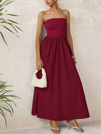 PRETTYGARDEN Women Summer Elegant Strapless Maxi Dress Tube Top Dress A Line Flowy Long Wedding Party Cocktail Dresses