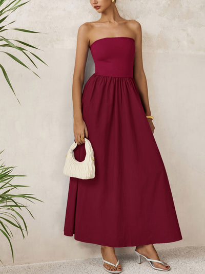 PRETTYGARDEN Women Summer Elegant Strapless Maxi Dress Tube Top Dress A Line Flowy Long Wedding Party Cocktail Dresses