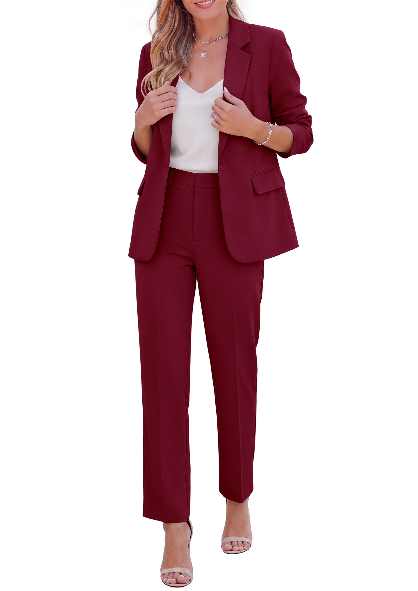 PRETTYGARDEN Two Piece Sets for Women Dressy Pant Suits | Lapel Blazer,Straight Leg Dress Pants,Professional Interview Suit Set,Business Casual Outfits,Office Work Clothes,Fall Winter