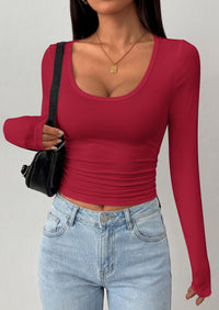 PRETTYGARDEN Womens Long Sleeve Tops 2026 Casual Scoop Neck Basic Tees Slim Fitted Tshirts Layer Knit Fall Outfits