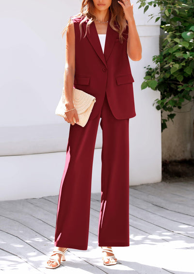PRETTYGARDEN Women's 2 Piece Outfits Sleeveless Suit Vest and Wide Leg Pants Business Casual Blazer Sets