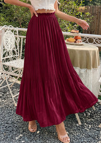 PRETTYGARDEN Pleated Long Skirts for Women Summer Vacation Outfits 2026 Spring Elastic Waisted Flowy Chiffon A-Line Midi Skirt PRETTYGARDEN