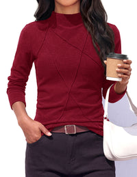 PRETTYGARDEN Women's Fall Mock Neck Long Sleeve Shirts | Soft Stretchy Knit,Geometric Seam Stitching,Slim Fitted Basic Tees,Thermal Casual Wear,Daily Work Layering Winter Tunic Top