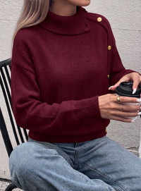 PRETTYGARDEN Womens Turtleneck Sweater Pullover Side Button Fall Clothes  Stretchy Knit,Dropped Shoulder,Ribbed Cuffs,Asymmetrical,Jumper Long Sleeve Tops,Work Office,2026 Winter Casual Outfits