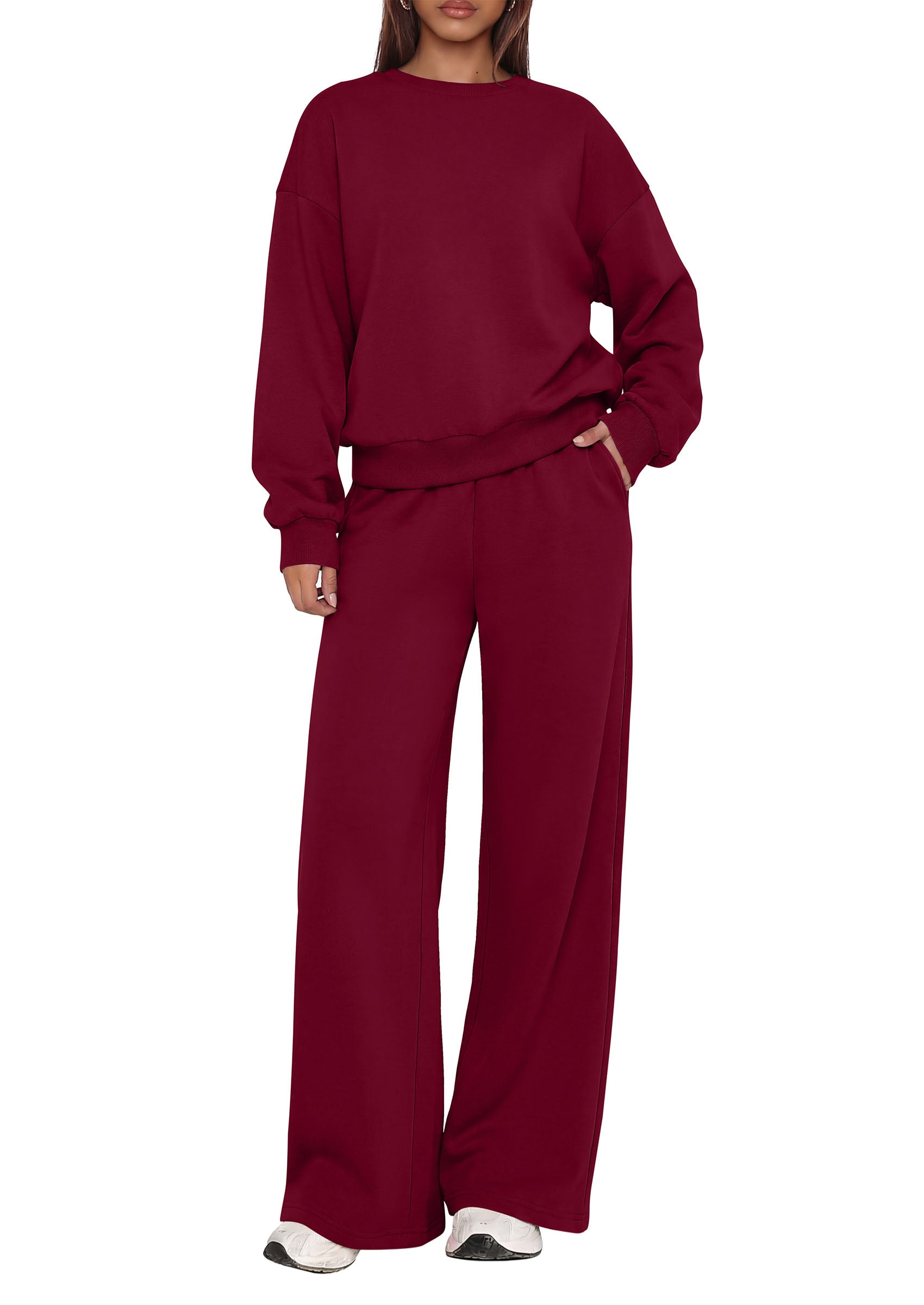 PRETTYGARDEN 2 Piece Lounge Sets for Women Casual Sweatsuits | Soft Stretchy,Drop Shoulder Crew Neck Sweatshirt & Wide Leg Pants,Workout Airport Matching Set Tracksuit,Fall Winter Outfits