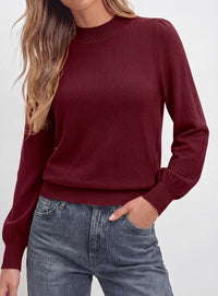 PRETTYGARDEN Womens Fall Mock Neck Long Sleeve Sweater  Soft Stretchy Fabric, V-Shape Knit Pattern, Chic Puff Sleeves, Ribbed Trim Pullover Sweaters, Casual Work Office Outfits