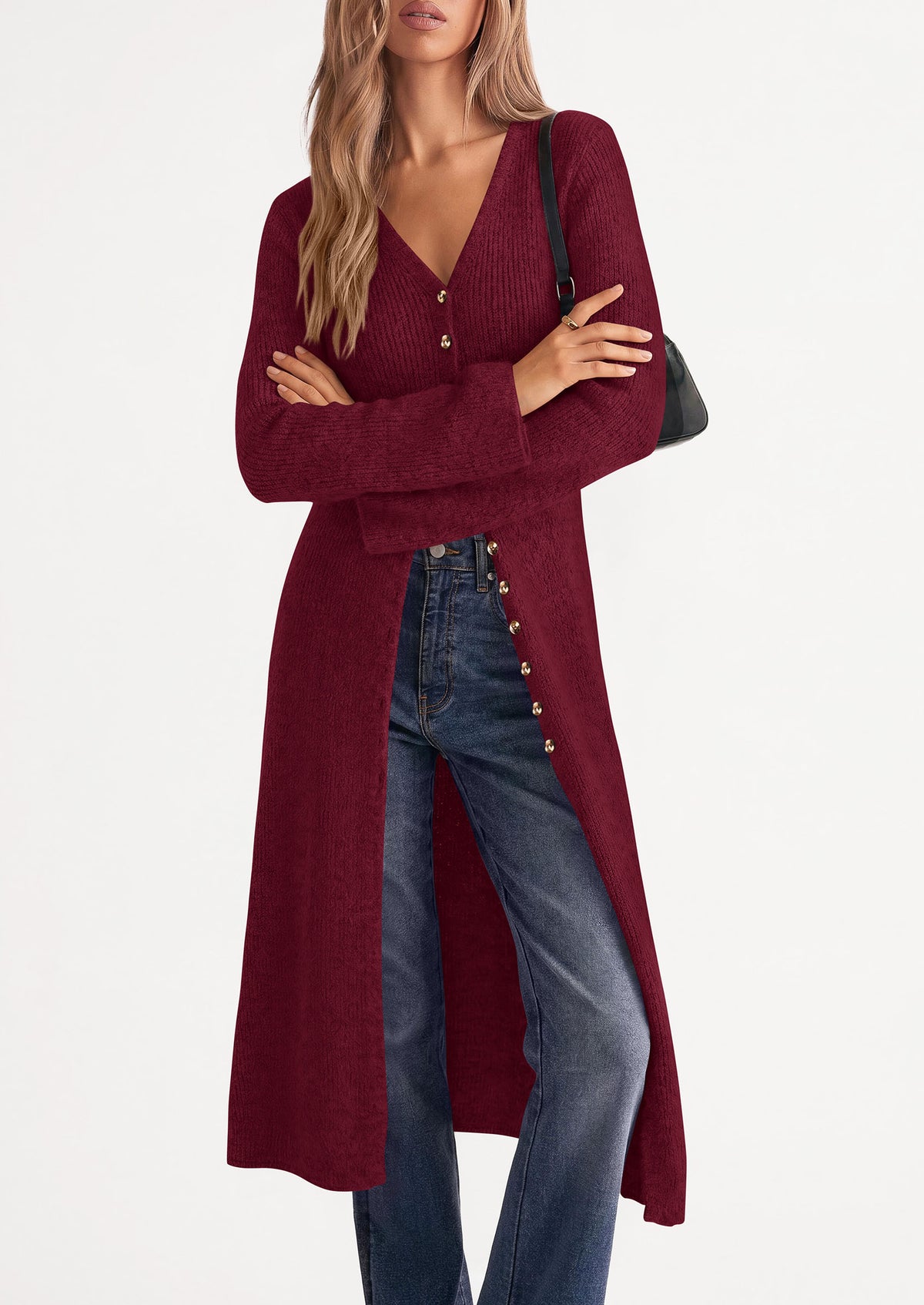 PRETTYGARDEN Women Long Cardigan Bell Sleeve Sweater Dress  Early Fall Fashion, V Neck Button Down Coats, Fit and Flare, Duster Sweater, Business Casual Outfits, Acrylic Cotton Blend