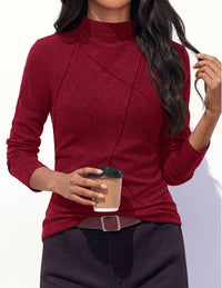 PRETTYGARDEN Women's Fall Mock Neck Long Sleeve Shirts | Soft Stretchy Knit,Geometric Seam Stitching,Slim Fitted Basic Tees,Thermal Casual Wear,Daily Work Layering Winter Tunic Top