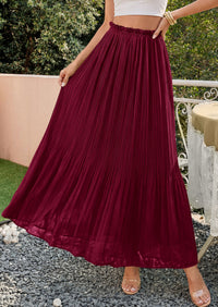 PRETTYGARDEN Pleated Long Skirts for Women Summer Vacation Outfits 2026 Spring Elastic Waisted Flowy Chiffon A-Line Midi Skirt PRETTYGARDEN