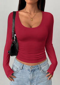 PRETTYGARDEN Womens Long Sleeve Tops 2026 Casual Scoop Neck Basic Tees Slim Fitted Tshirts Layer Knit Fall Outfits