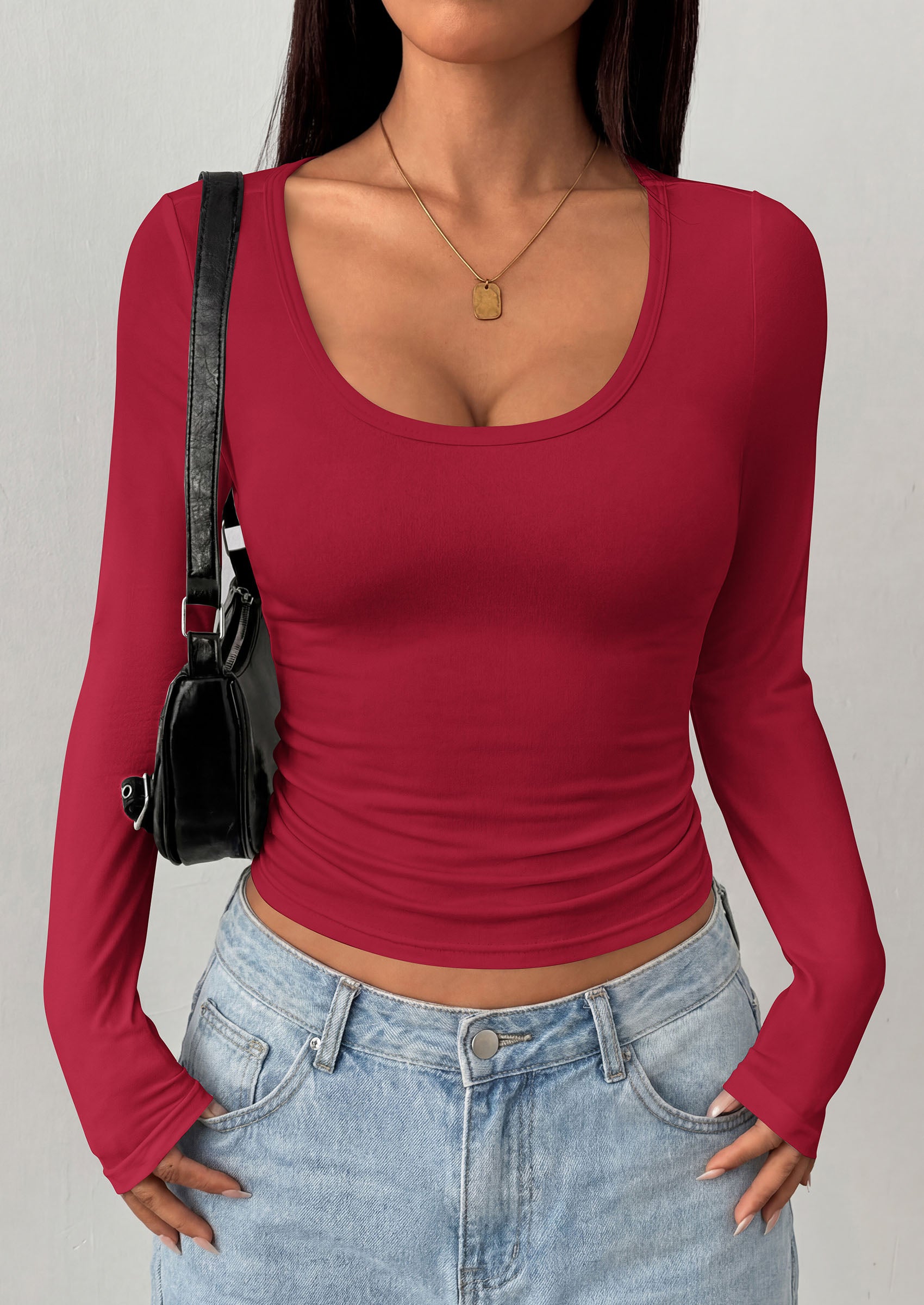 PRETTYGARDEN Womens Long Sleeve Tops 2026 Casual Scoop Neck Basic Tees Slim Fitted Tshirts Layer Knit Fall Outfits