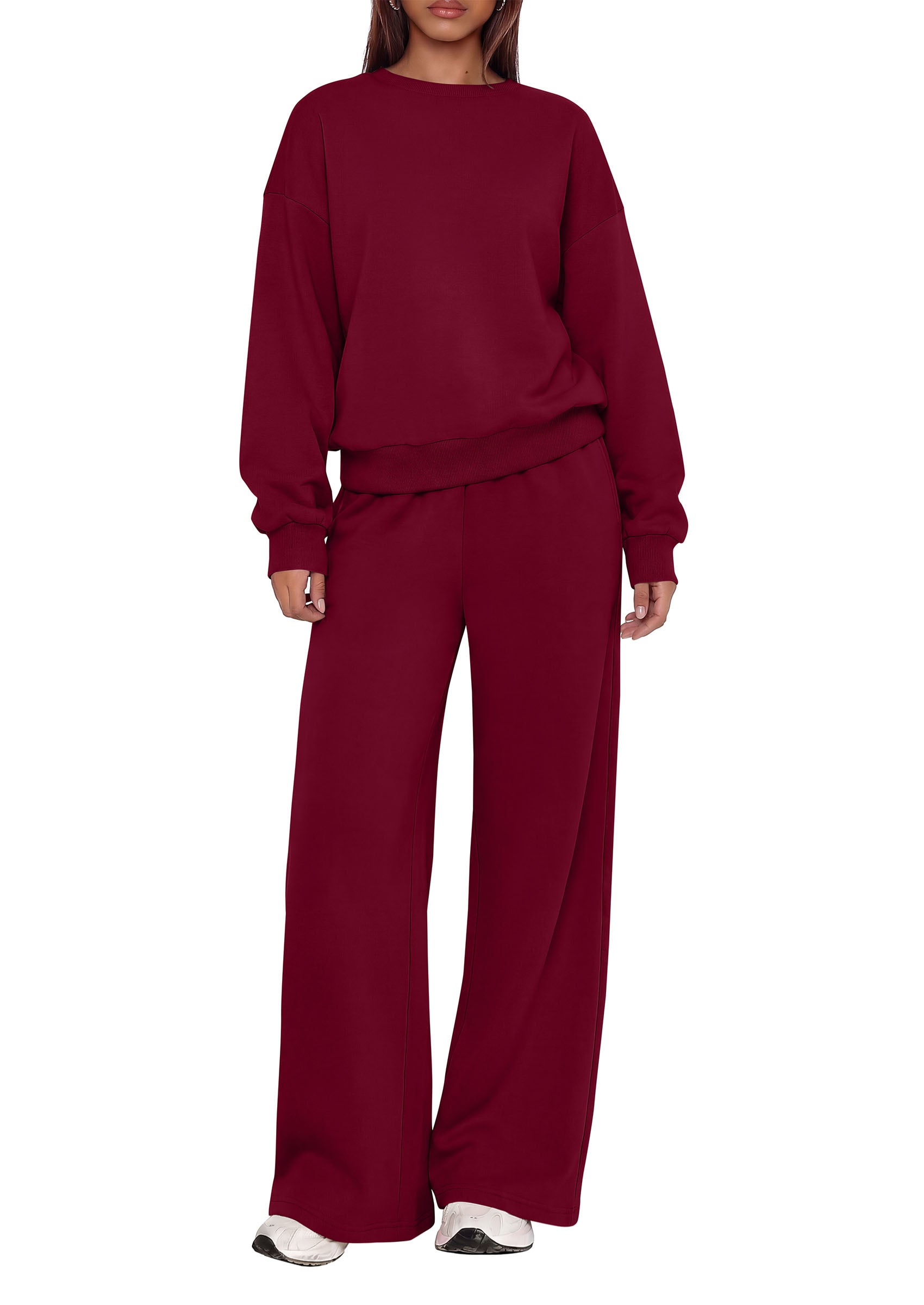 PRETTYGARDEN 2 Piece Lounge Sets for Women Casual Sweatsuits | Soft Stretchy,Drop Shoulder Crew Neck Sweatshirt & Wide Leg Pants,Workout Airport Matching Set Tracksuit,Fall Winter Outfits